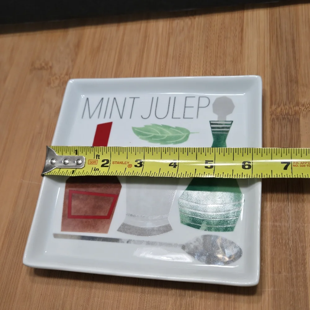 Crate & Barrel Mint Julep Plate Trinket Dish Appetizer, recipe on back
